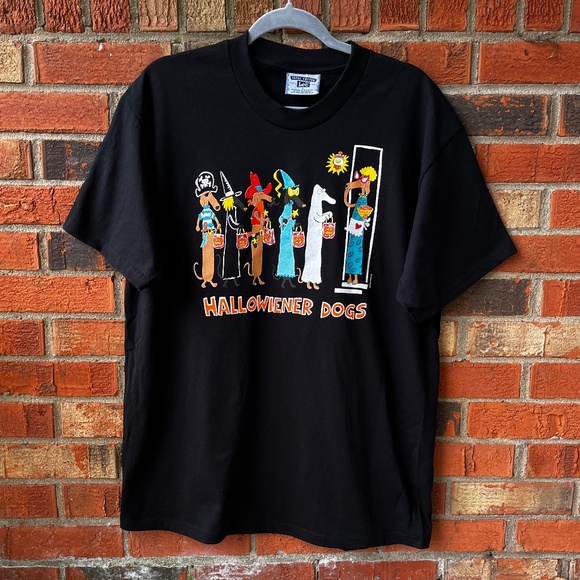 Vintage Halloween Shirt Tee Wiener Dogs Size XL Black Lee Hallowieners 90's - Picture 1 of 2